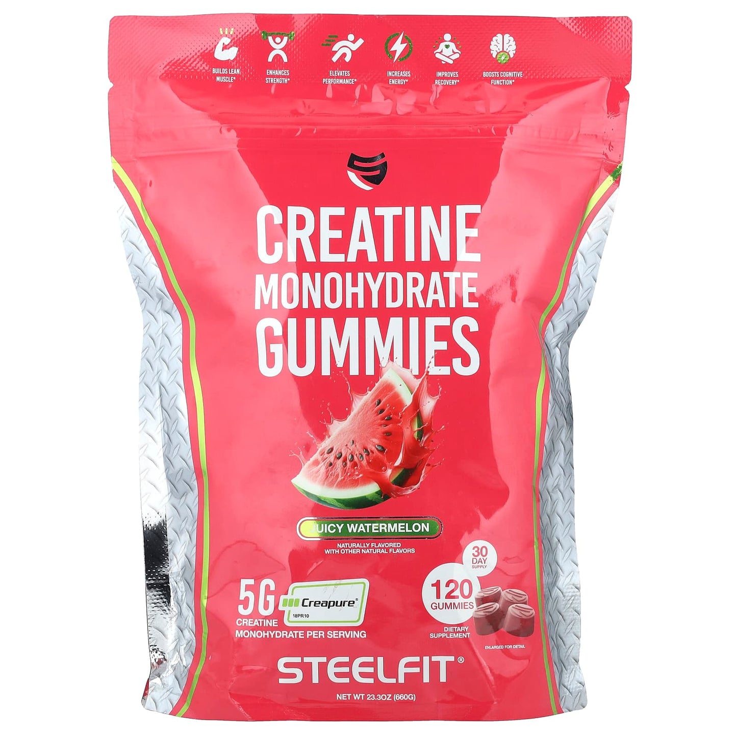 SteelFit, Creatine Monohydrate Gummies, Juicy Watermelon, 120 Gummies - Image 1