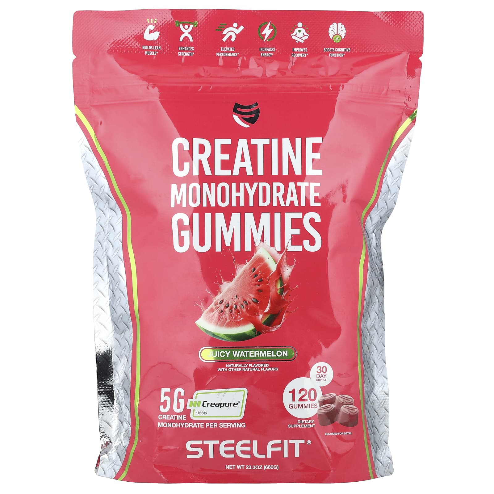 SteelFit, Creatine Monohydrate Gummies, Juicy Watermelon, 120 Gummies - Image 1
