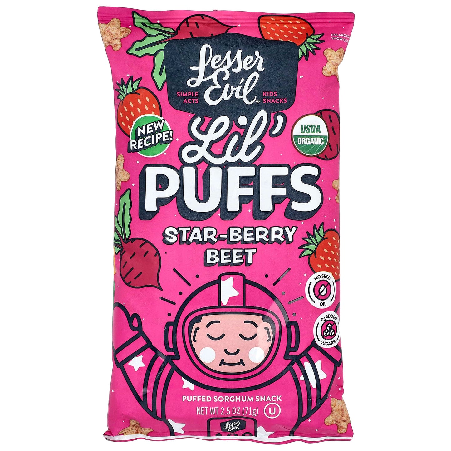 LesserEvil, Lil' Puffs, Star-Berry Beet, 2.5 oz (71 g) - Image 1