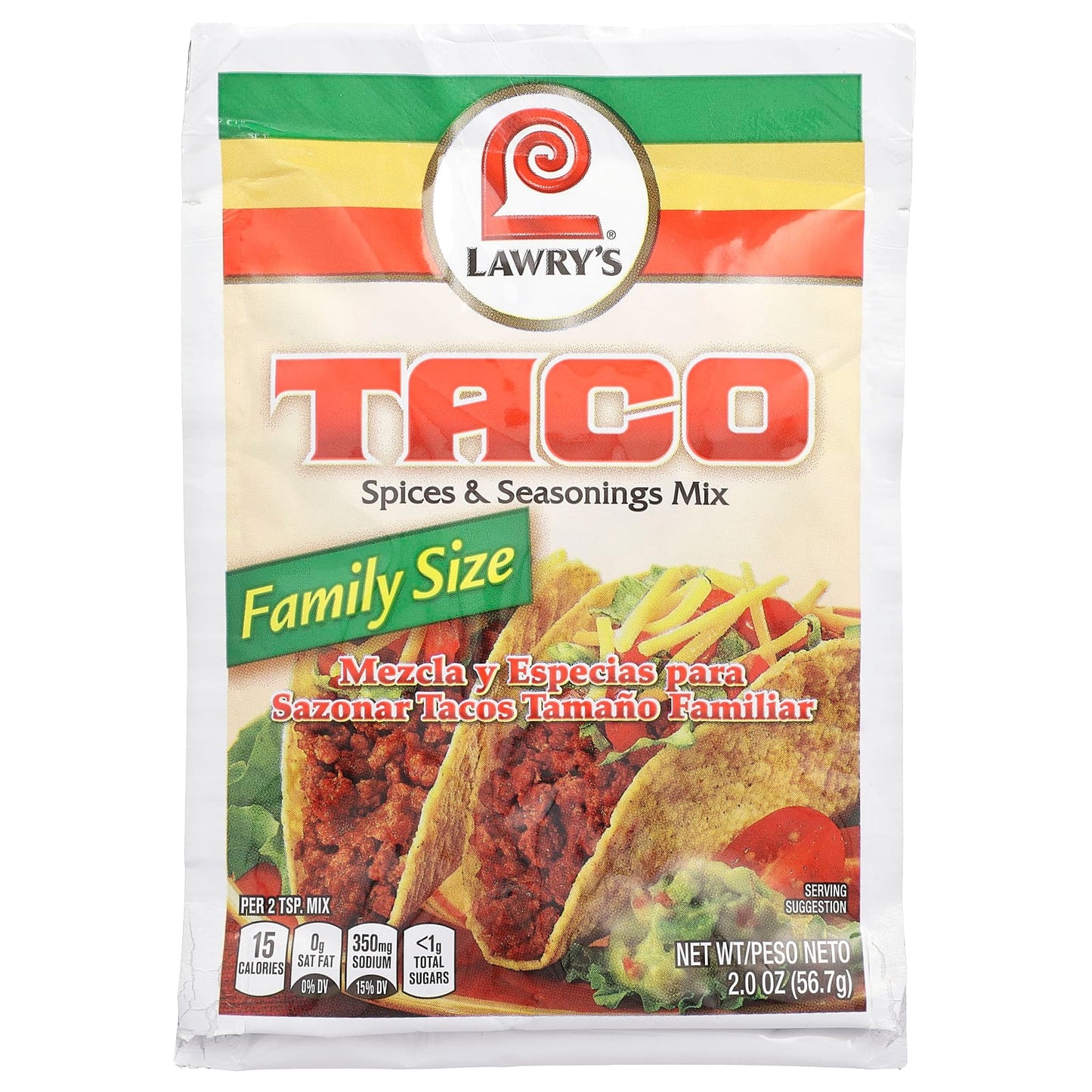 Lawry's, Taco Spices & Seasoning Mix, Family Size, 2 oz (56.7 g) - Image 1
