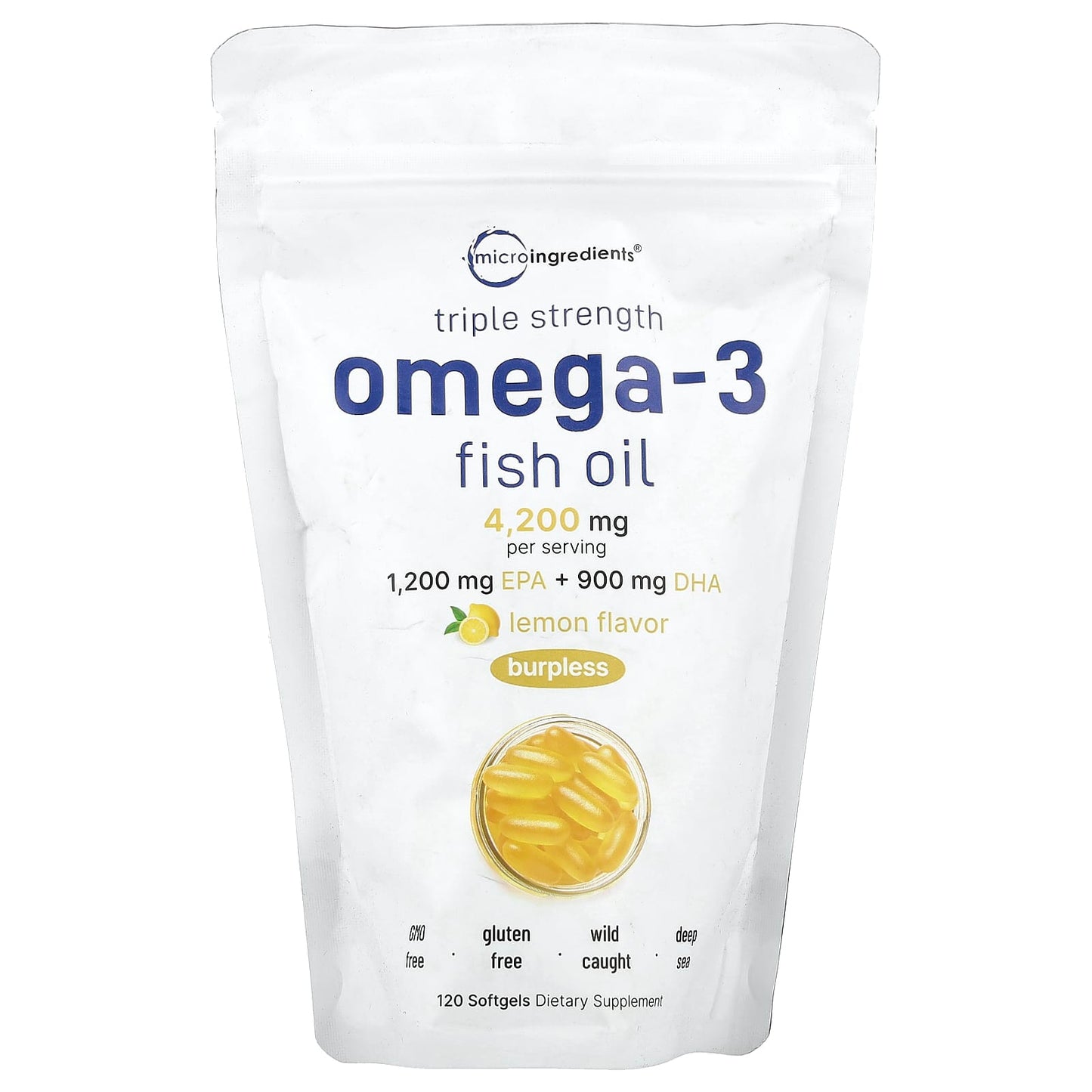 Micro Ingredients, Omega-3 Fish Oil, Triple Strength, Lemon, 120 Softgels (1,400 mg per Softgel) - Image 1