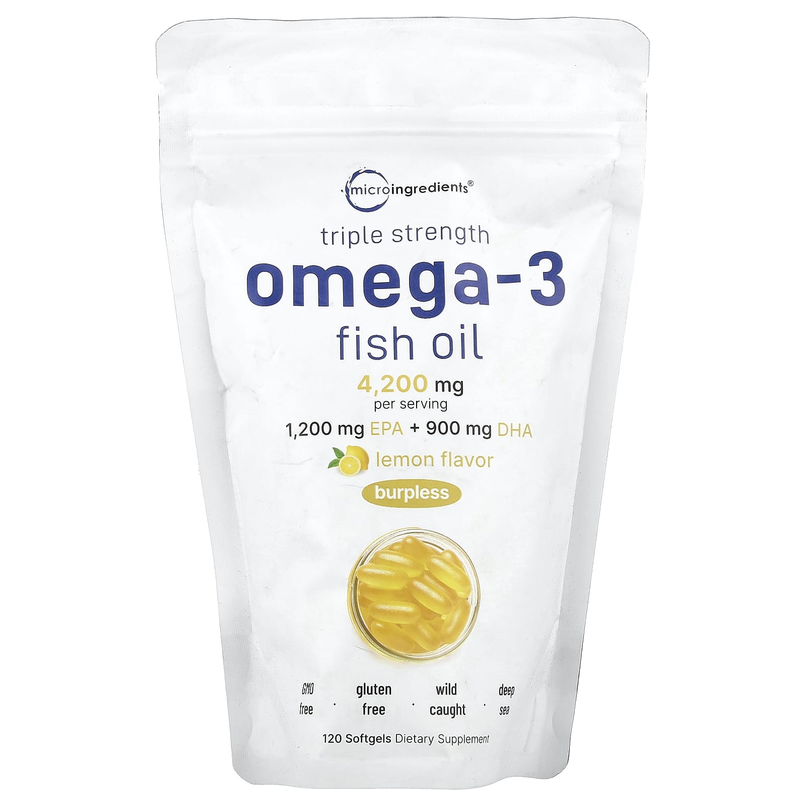 Micro Ingredients, Omega-3 Fish Oil, Triple Strength, Lemon, 120 Softgels (1,400 mg per Softgel) - Image 1