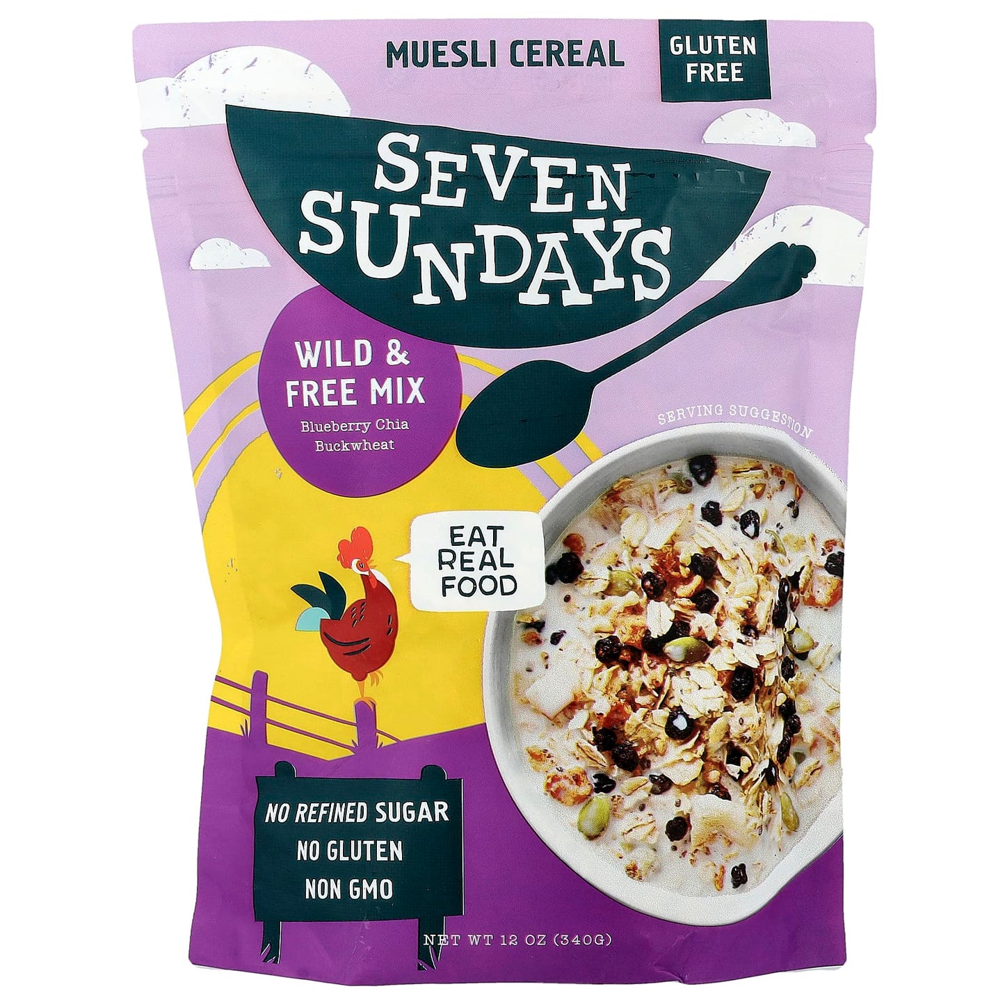 Seven Sundays, Muesli Cereal, Wild & Free Mix, Blueberry Chia Buckwheat, 12 oz (340 g) - Image 1
