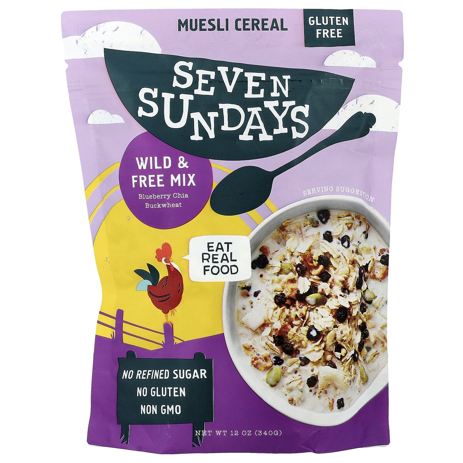 Seven Sundays, Muesli Cereal, Wild & Free Mix, Blueberry Chia Buckwheat, 12 oz (340 g) - Image 1
