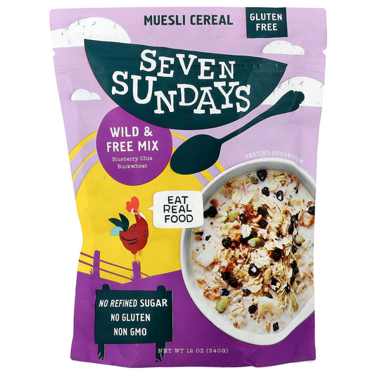 Seven Sundays, Muesli Cereal, Wild & Free Mix, Blueberry Chia Buckwheat, 12 oz (340 g) - Image 1
