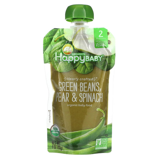 Organic Baby Food, Happy Family, Green Beans &amp; Veggies, 6+ Months, 4 oz - Image 1