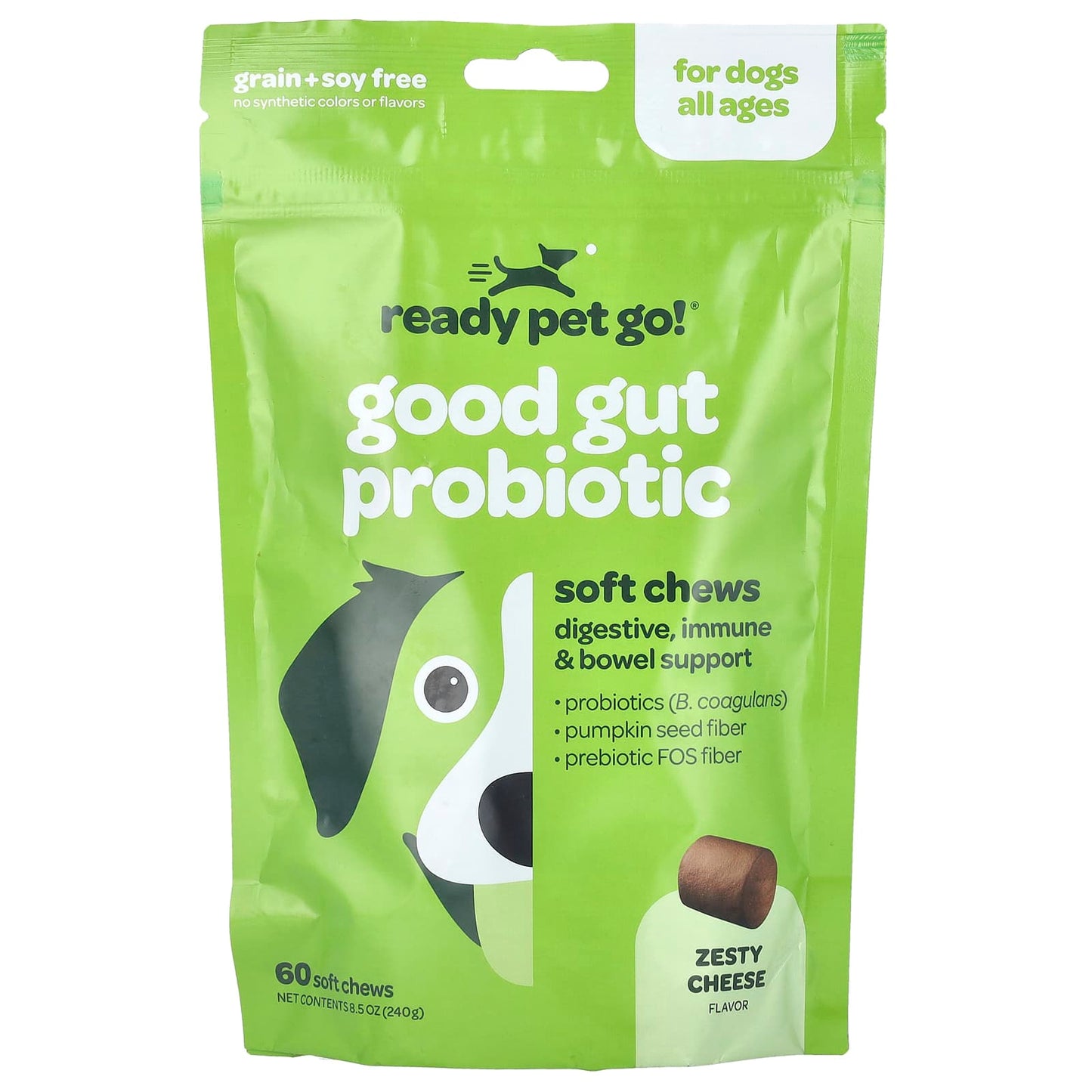 Ready Pet Go, Good Gut Probiotic, For Dogs, All Ages, Zesty Cheese, 60 Soft Chews, 8.5 oz (240 g) - Image 1