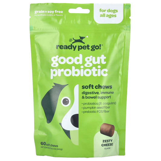 Ready Pet Go, Good Gut Probiotic, For Dogs, All Ages, Zesty Cheese, 60 Soft Chews, 8.5 oz (240 g) - Image 1