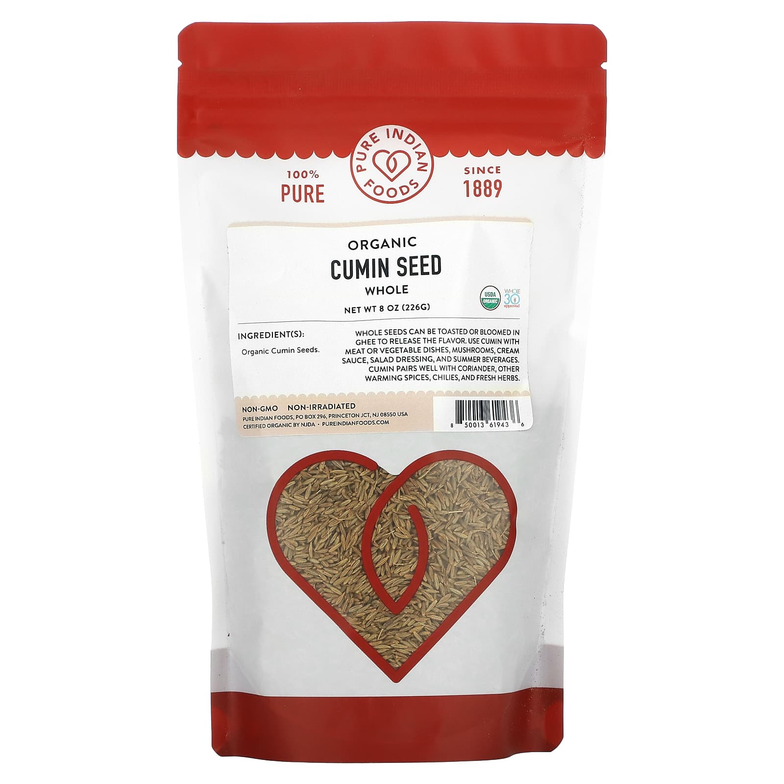 Pure Indian Foods, Organic Cumin Seed, Whole, 8 oz (226 g) - Image 1