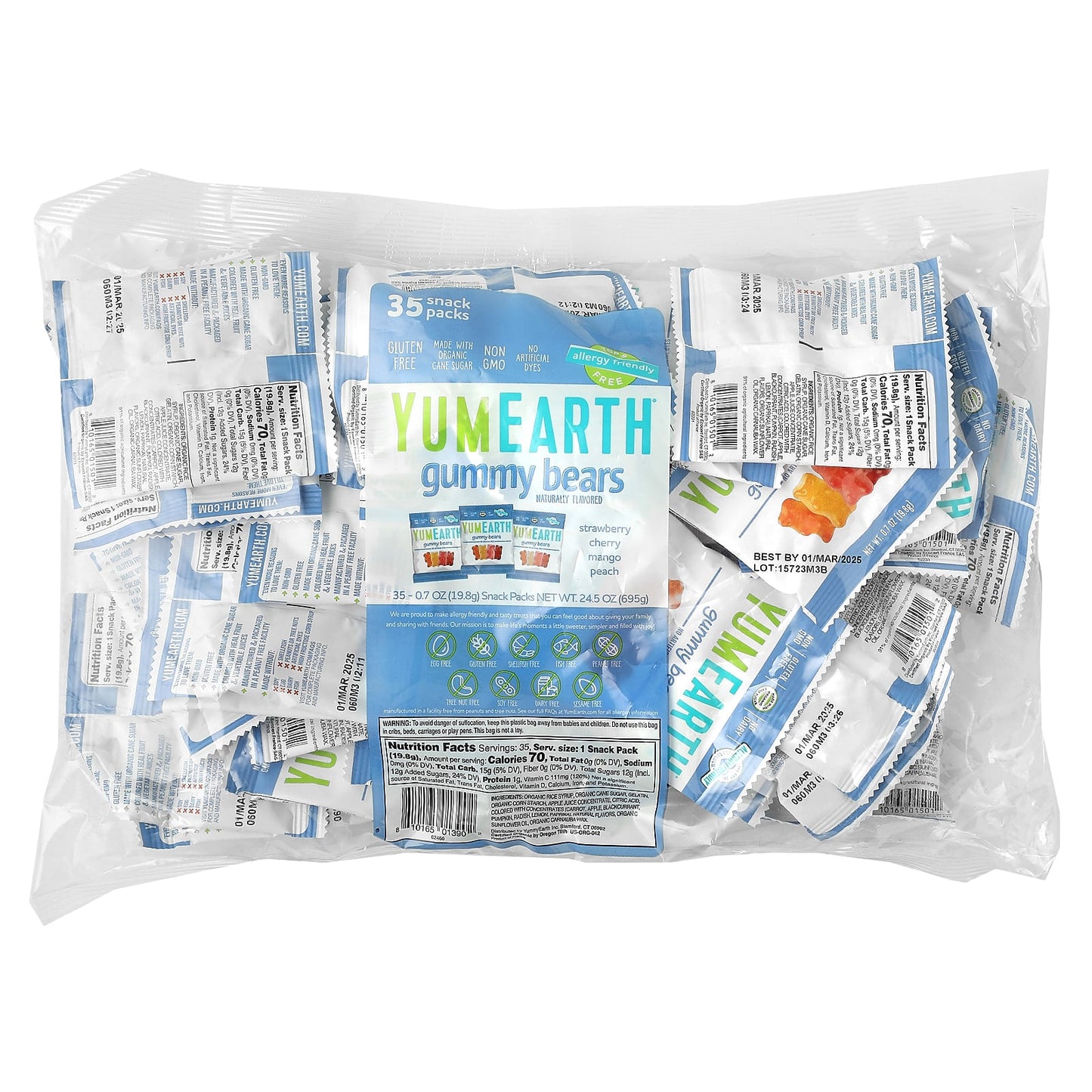 YumEarth, Gummy Bears, Assorted, 35 Snack Packs, 0.7 oz (19.8 g) Each - Image 1