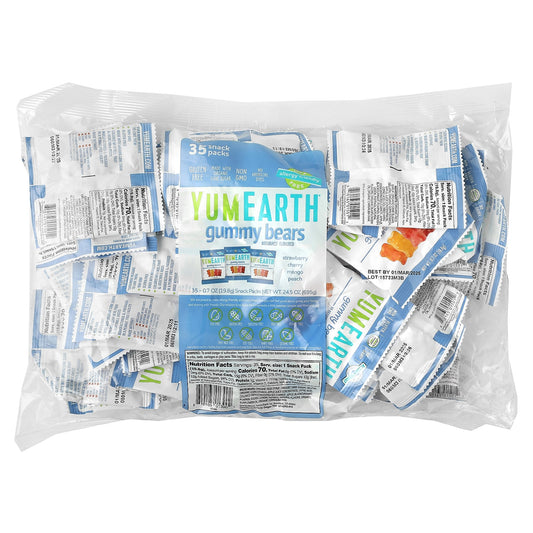 YumEarth, Gummy Bears, Assorted, 35 Snack Packs, 0.7 oz (19.8 g) Each - Image 1