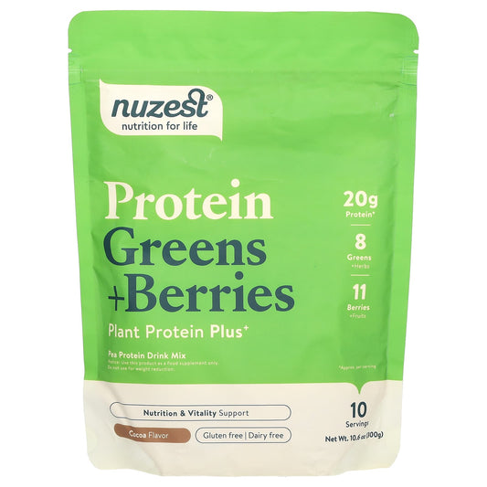 Nuzest, Protein, Greens + Berries, Cocoa, 10.6 oz (300 g) - Image 1