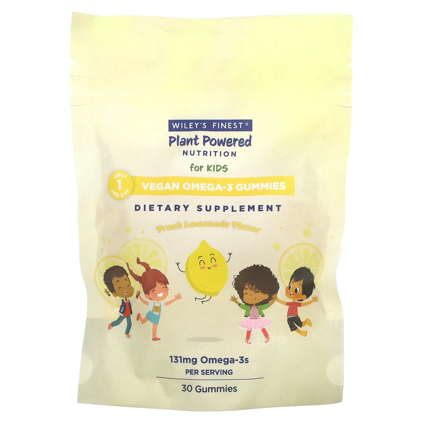 Wiley's Finest, Plant Powered Nutrition, Vegan Omega-3 Gummies, For Kids, Fresh Lemonade, 131 mg, 30 Gummies - Image 1