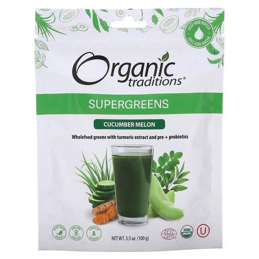 Organic Traditions, Supergreens, Cucumber Melon , 3.5 oz (100 g) - Image 1