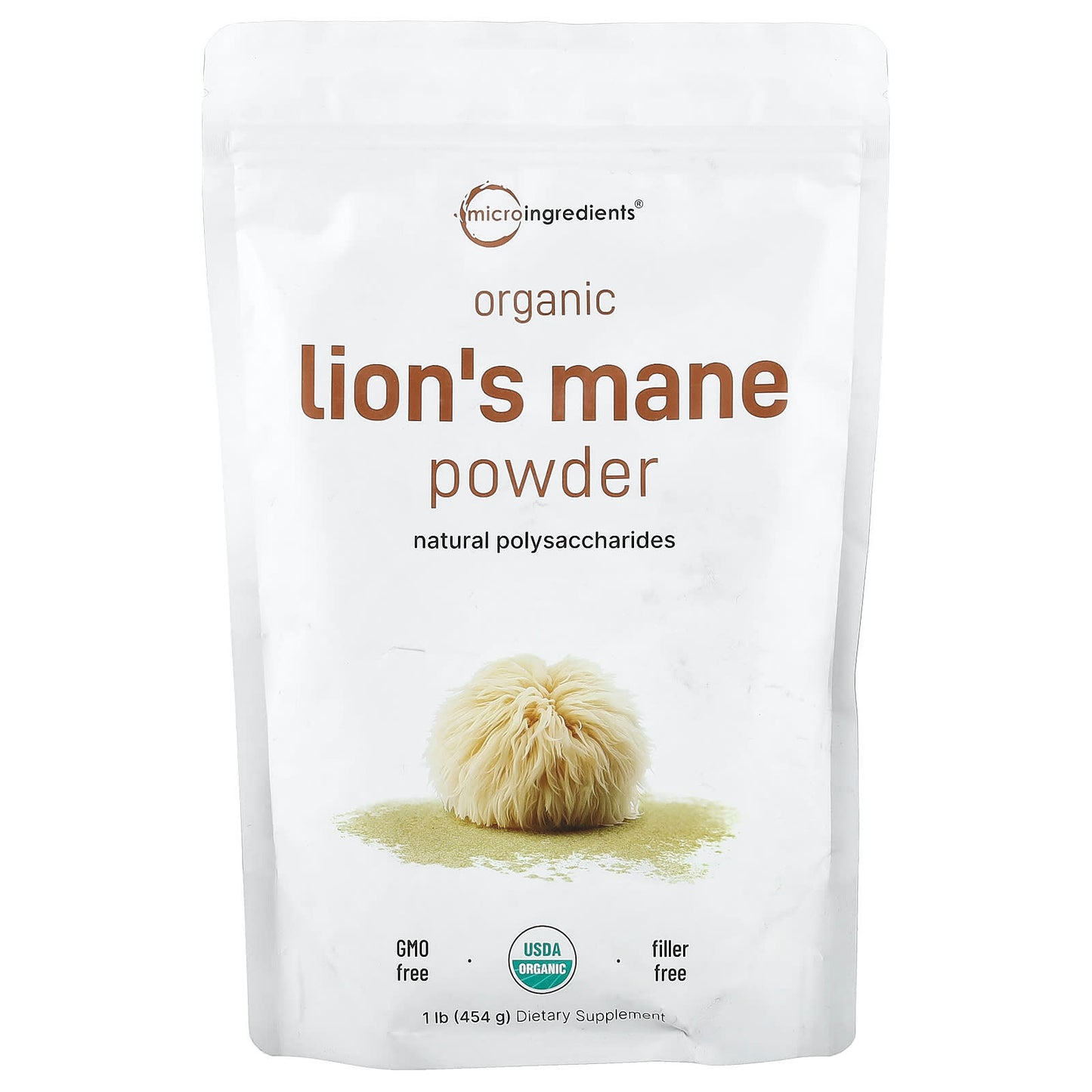 Micro Ingredients, Organic Lion's Mane Powder, 1 lb (454 g) - Image 1