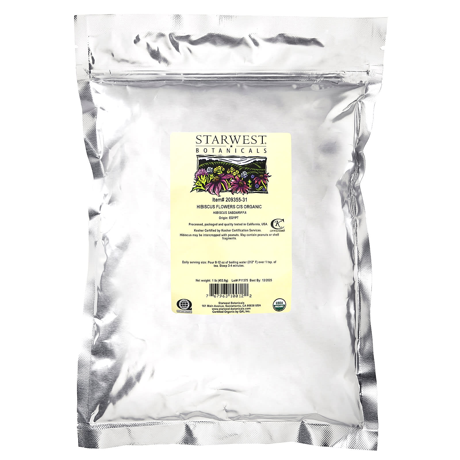 Starwest Botanicals, Organic Hibiscus Flowers C/S, 1 lb (453.6 g) - Image 2