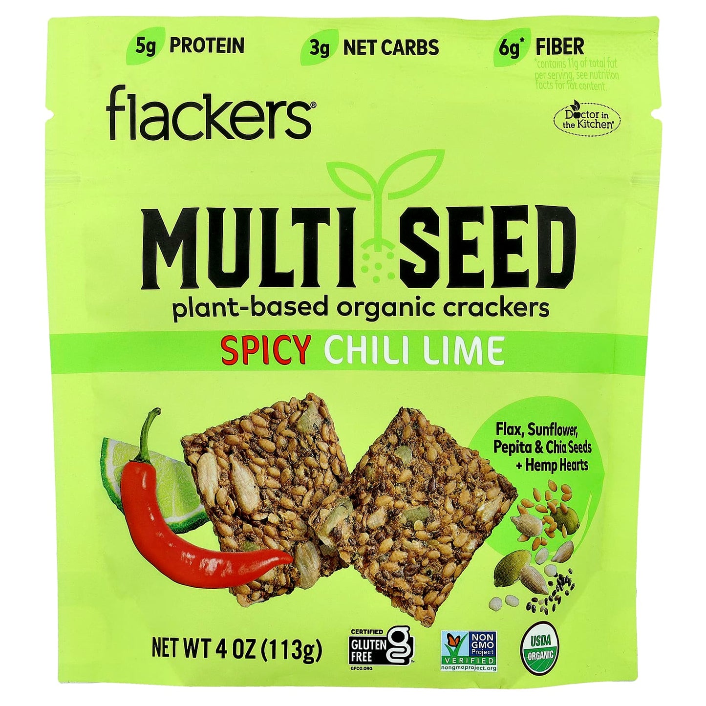 Spicy Chili Lime Seed Crackers, Plant-Based, Organic, Gluten-Free, 4 oz - Image 1
