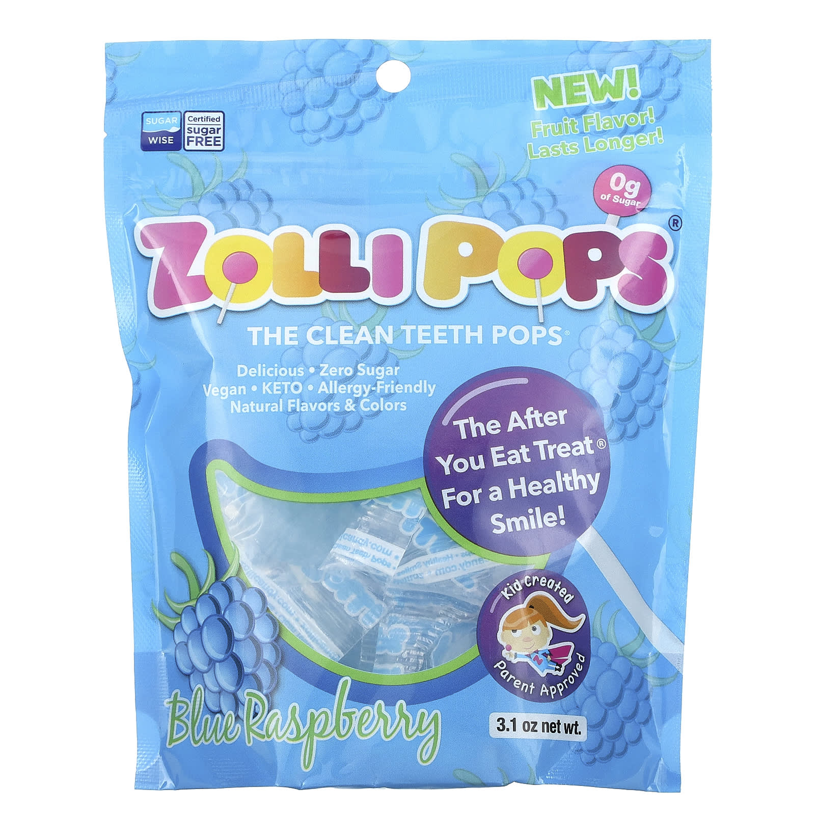 Zollipops, The Clean Teeth Pops, Blue Raspberry, 3.1 oz - Image 1
