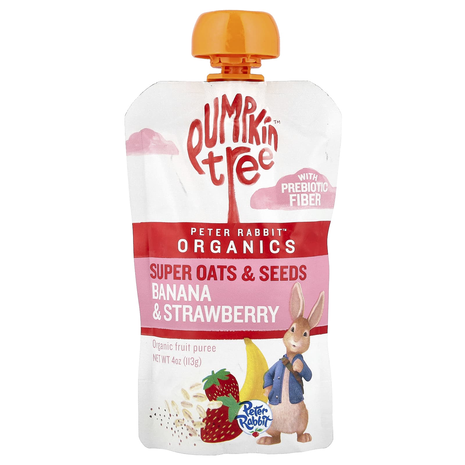Pumpkin Tree Organics, Peter Rabbit™ Organics, Organic Fruit Puree, Super Oats & Seeds, Banana & Strawberry, 4 oz (113 g) - Image 1