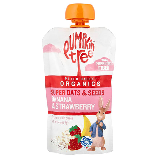 Pumpkin Tree Organics, Peter Rabbit™ Organics, Organic Fruit Puree, Super Oats & Seeds, Banana & Strawberry, 4 oz (113 g) - Image 1