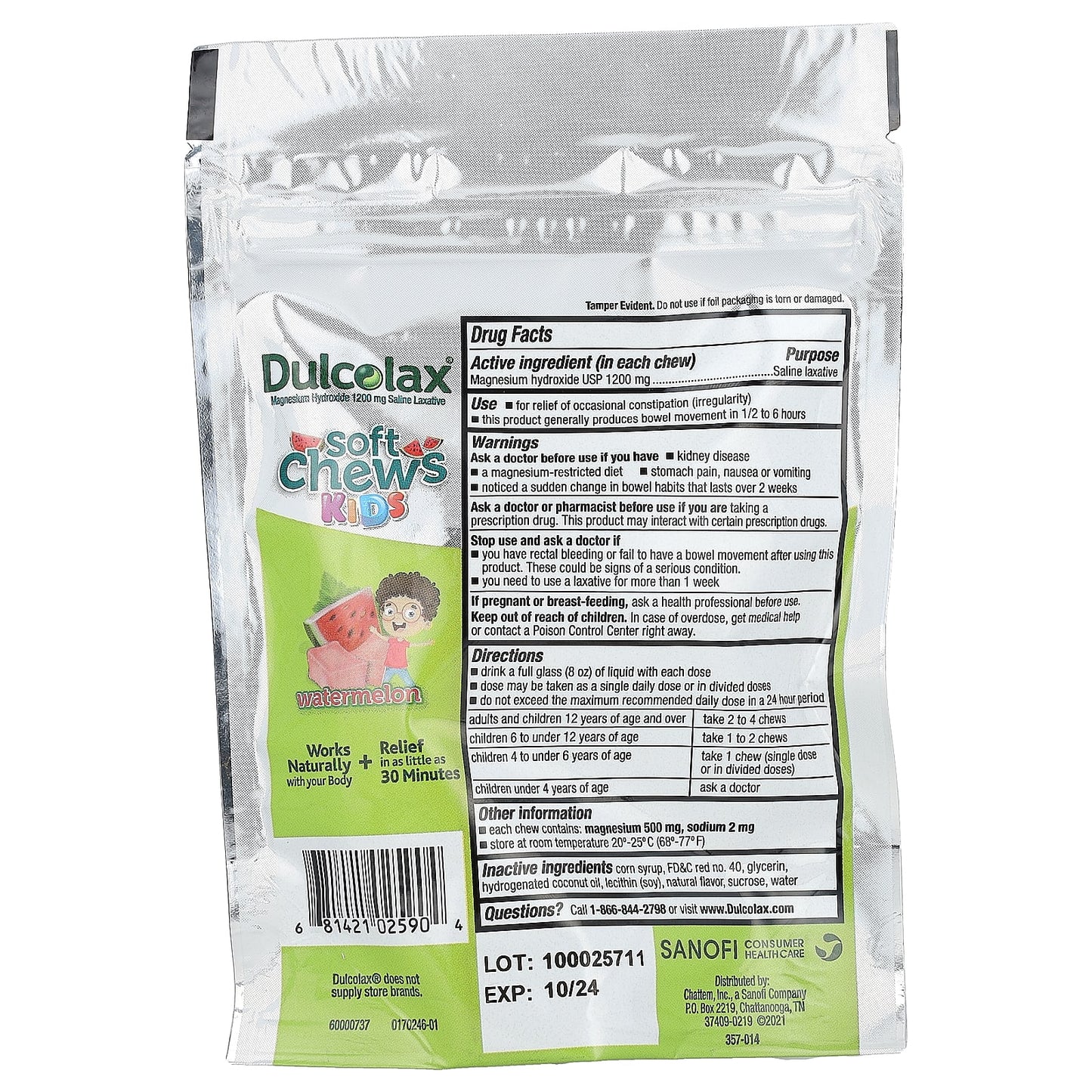 Dulcolax Soft Chews for Kids, Ages 4+, Watermelon Flavor, 15 Soft Chews - Image 2