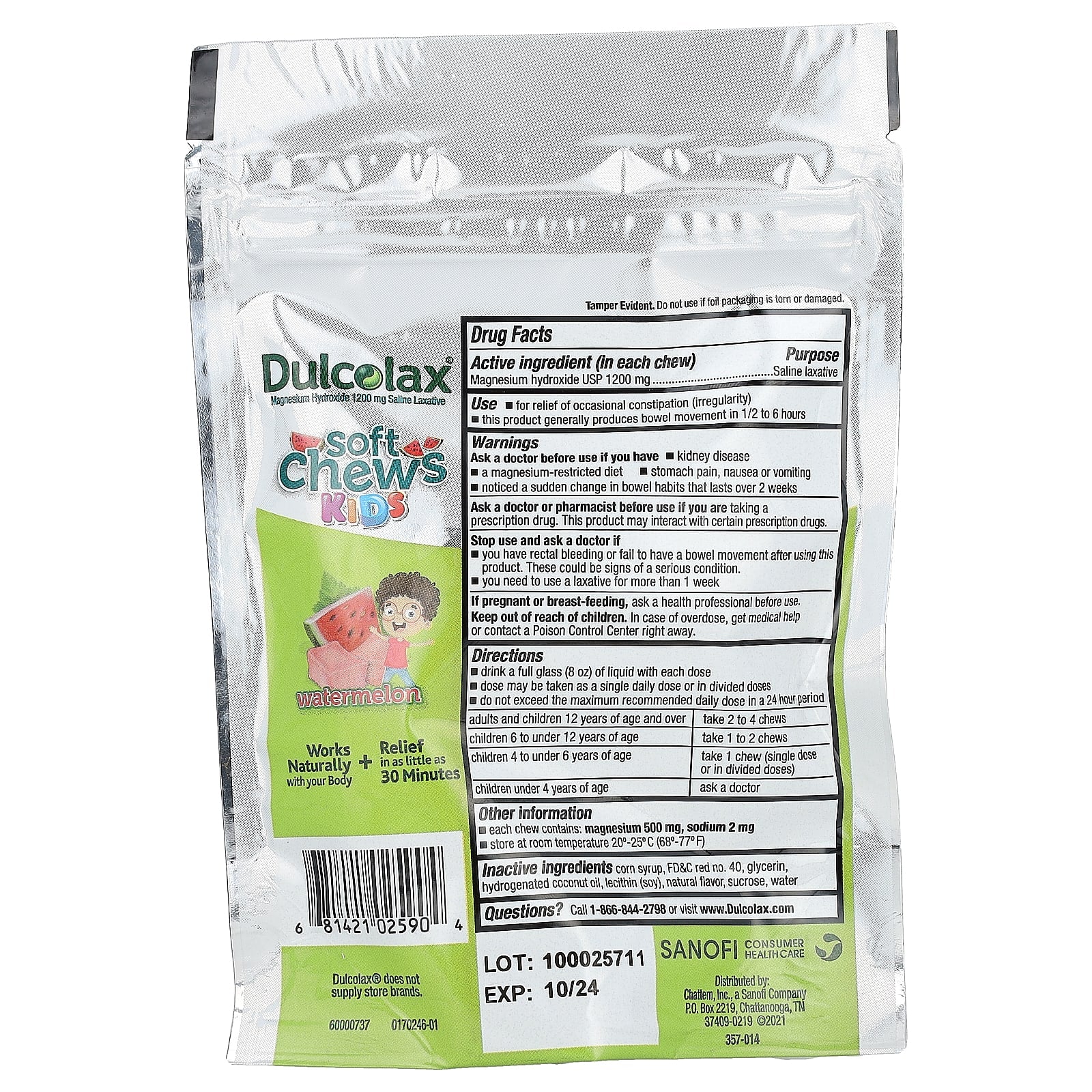 Dulcolax Soft Chews for Kids, Ages 4+, Watermelon Flavor, 15 Soft Chews - Image 2