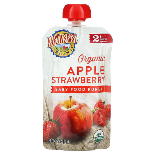 Earth's Best Organic Baby Food Apple Strawberry Puree, 6+ Months, 4 oz - Image 1