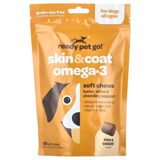 Ready Pet Go, Skin & Coat Omega-3, For Dogs, All Ages, Fish & Cheese, 60 Soft Chews, 8.5 oz (240 g) - Image 1