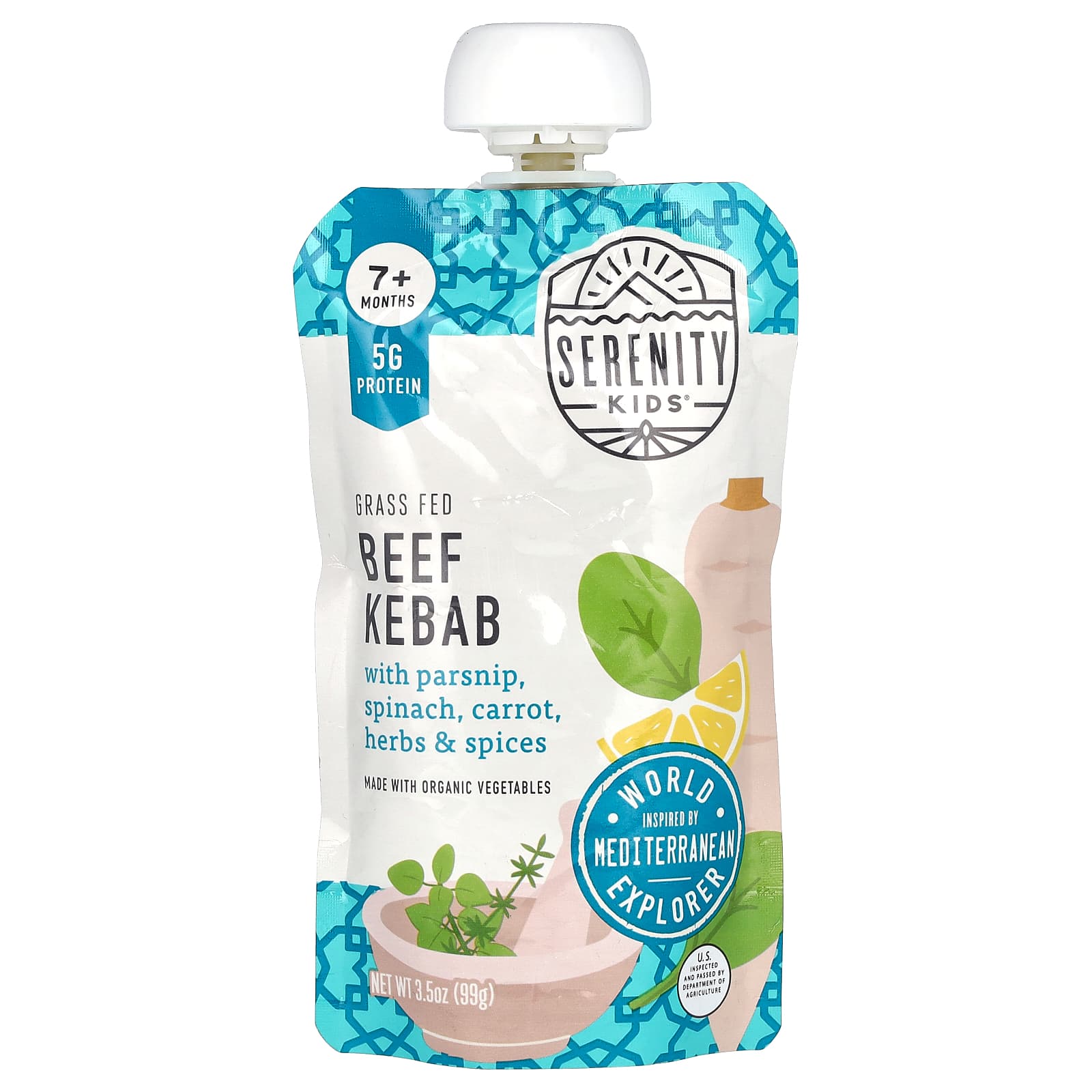 Serenity Kids, Beef Kabab with Parsnip, Spinach, Carrot, Herbs & Spices, 7+ Months, 3.5 oz (99 g) - Image 1