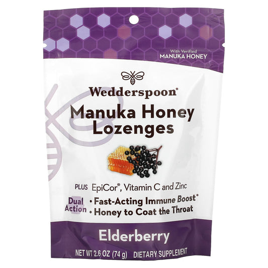 Wedderspoon, Manuka Honey Lozenges, Elderberry, 2.6 oz (74 g) - Image 1