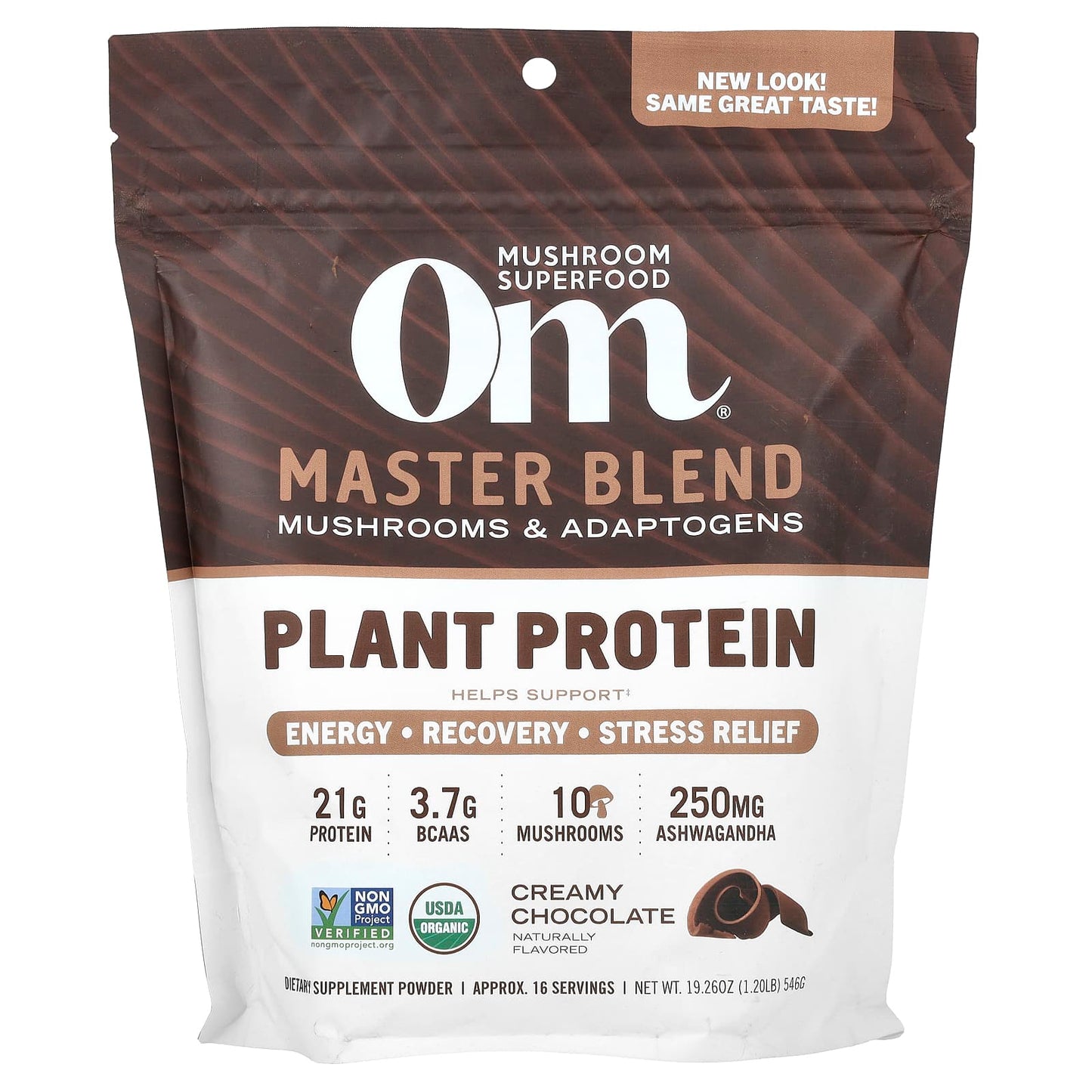 Om Mushrooms, Master Blend, Plant Protein, Creamy Chocolate, 1.2 lb (546 g) - Image 1