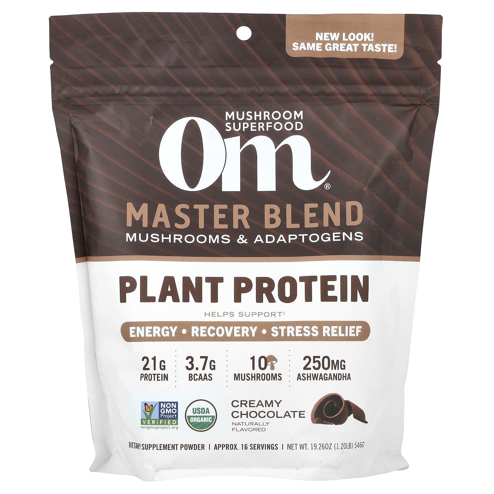 Om Mushrooms, Master Blend, Plant Protein, Creamy Chocolate, 1.2 lb (546 g) - Image 1