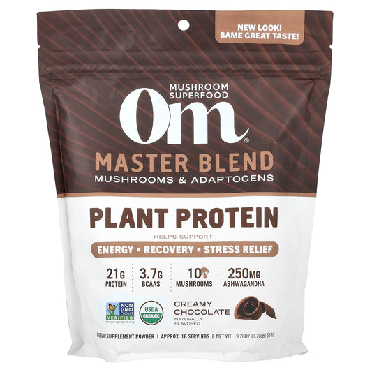 Om Mushrooms, Master Blend, Plant Protein, Creamy Chocolate, 1.2 lb (546 g) - Image 1