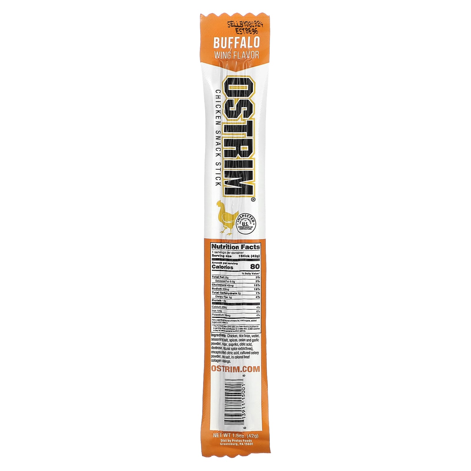 Ostrim, Chicken Snack Stick, Buffalo Wing, 1 Stick, 1.5 oz (42 g) - Image 1