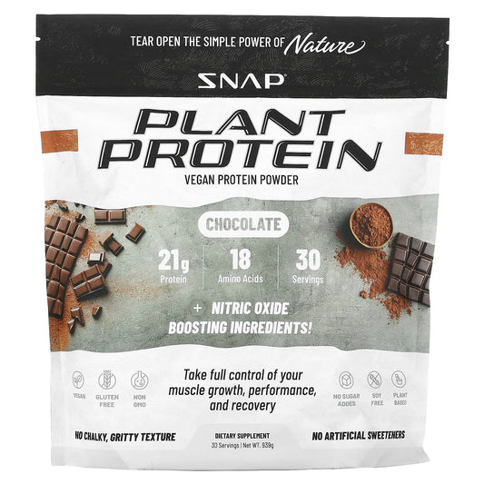 Snap Supplements, Plant Protein, Vegan Protein Powder, Chocolate, 939 g - Image 1