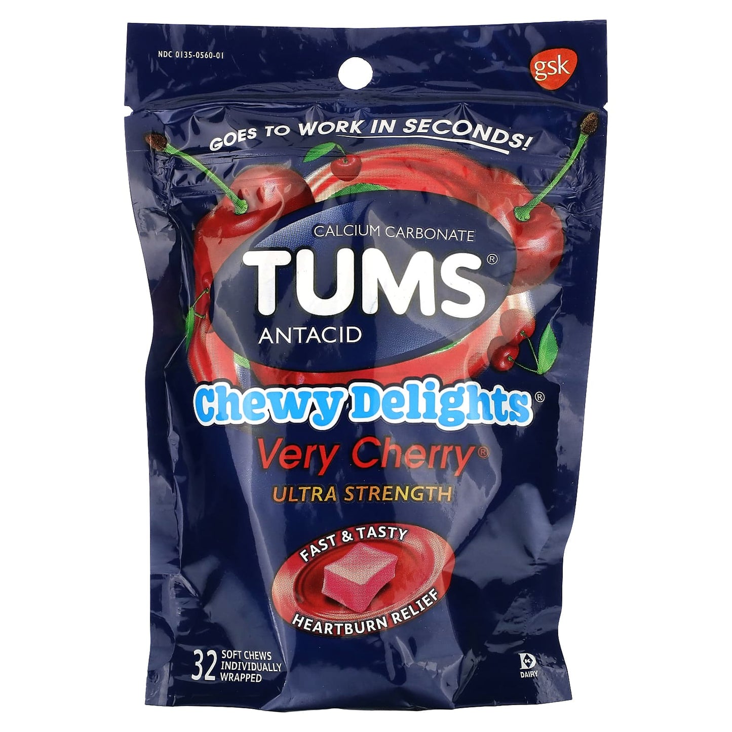 Tums, Ultra Strength Antacid, Very Cherry, 32 Soft Chews (1,177 mg per Chew) - Image 1
