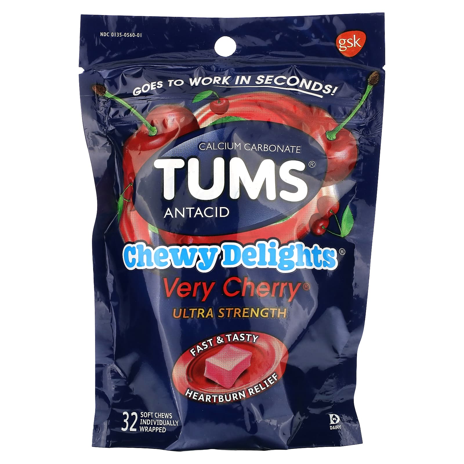 Tums, Ultra Strength Antacid, Very Cherry, 32 Soft Chews (1,177 mg per Chew) - Image 1