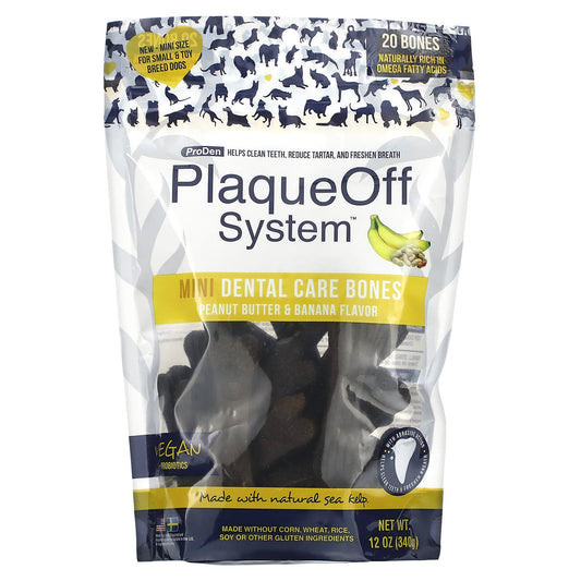 ProDen, PlaqueOff System, Mini Dental Care Bones, For Small & Toy Breed Dogs, Peanut Butter & Banana, 20 Bones, 12 oz (340 g) - Image 1