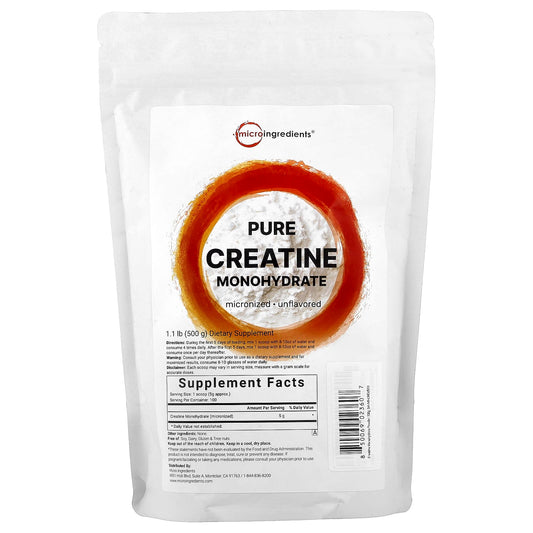 Micro Ingredients, Pure Creatine Monohydrate, Unflavored , 1.1 lb (500 g) - Image 1