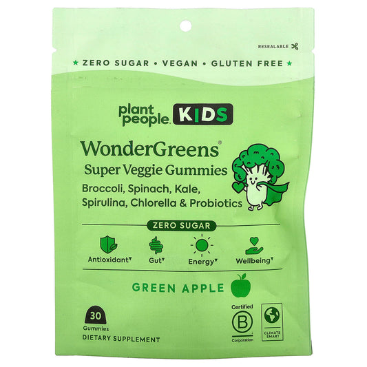 Plant People, Kids, WonderGreens® Super Veggie Gummies, Green Apple , 30 Gummies