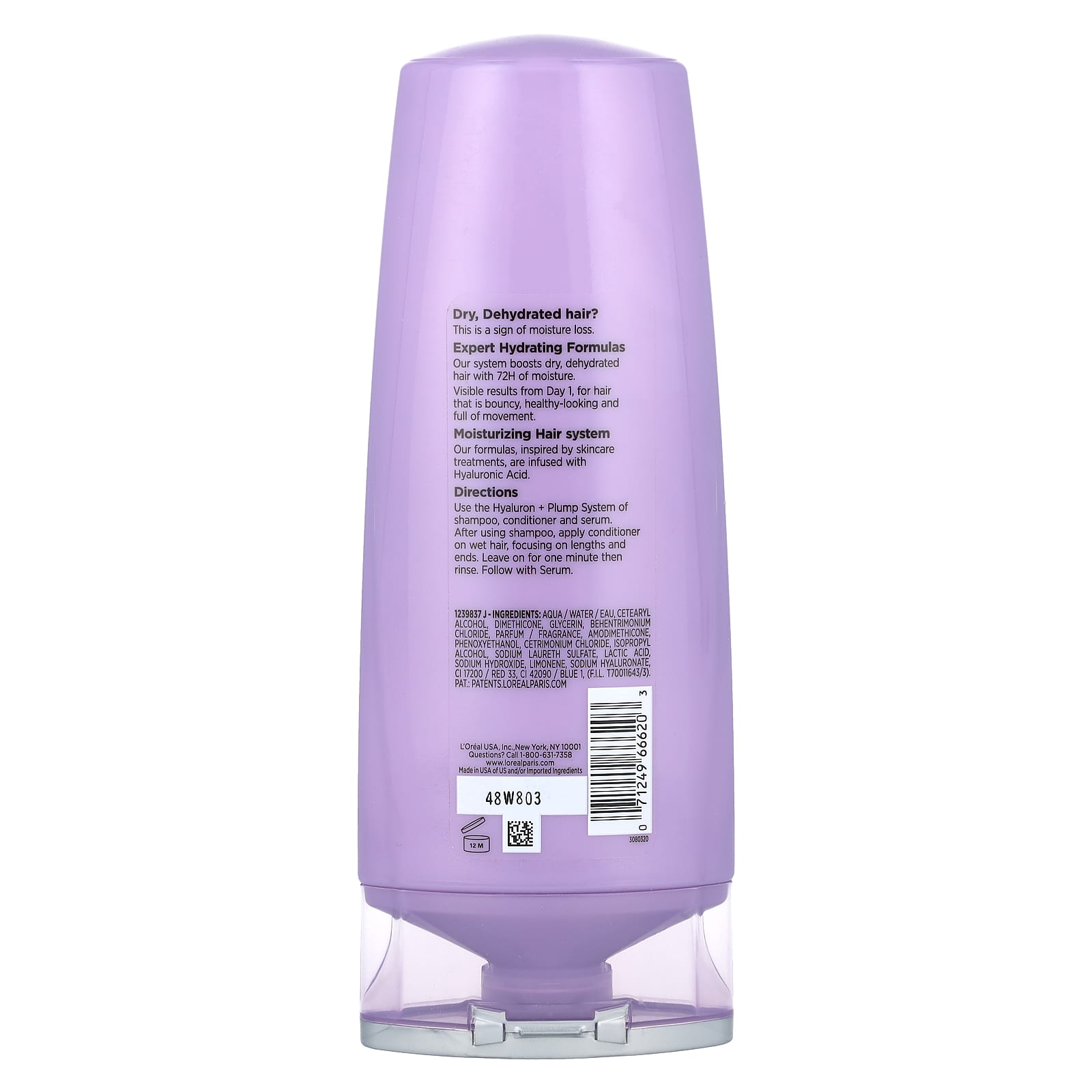 L'Oréal, Elvive, Hyaluron + Pump, 72H Hydrating Conditioner, Dry, Dehydrated Hair, 12.6 fl oz (375 ml) - Image 2