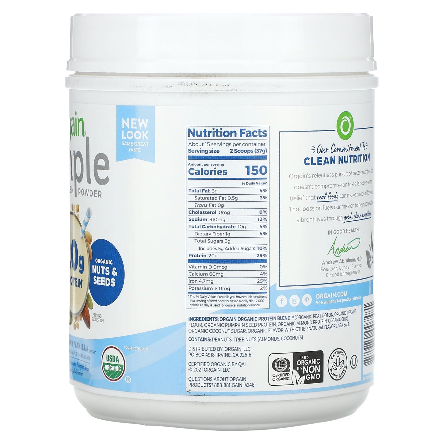 Orgain, Simple, Plant Protein Powder, Creamy Vanilla, 20 oz (567 g) - Image 2