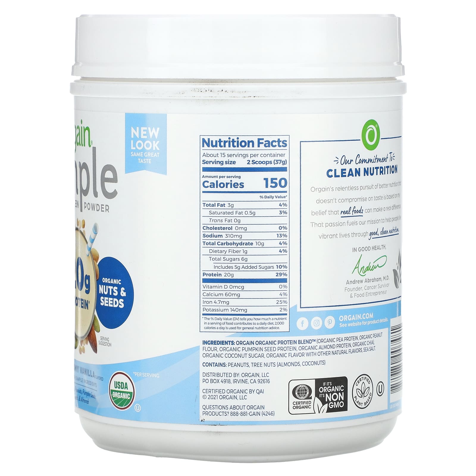 Orgain, Simple, Plant Protein Powder, Creamy Vanilla, 20 oz (567 g) - Image 2