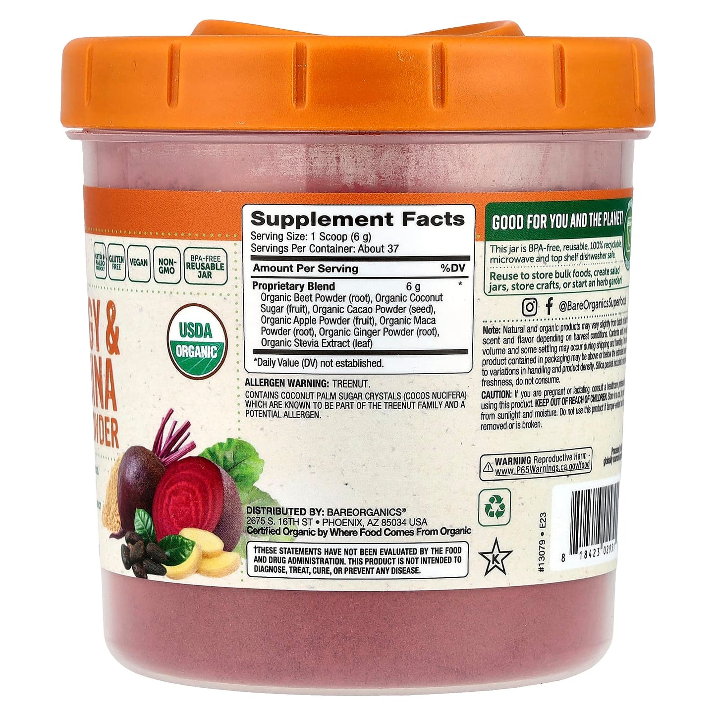 Organic Energy & Stamina Blend Powder by BareOrganics - 8oz (227g) - Image 2