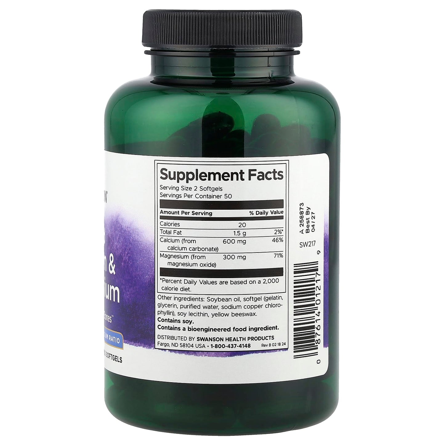 Swanson, Liquid Calcium & Magnesium, 100 Softgels - Image 2