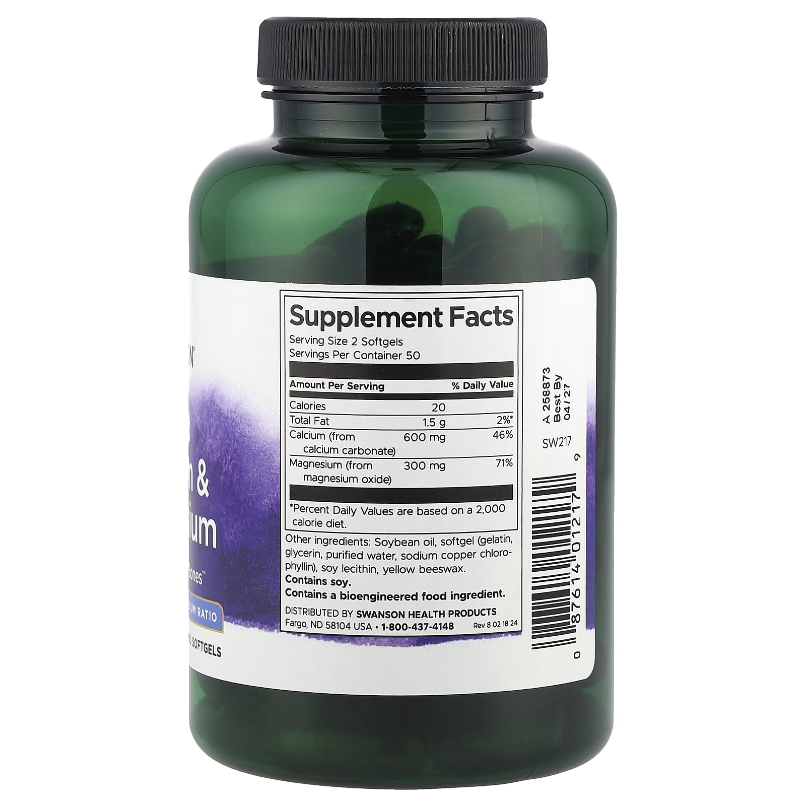Swanson, Liquid Calcium & Magnesium, 100 Softgels - Image 2