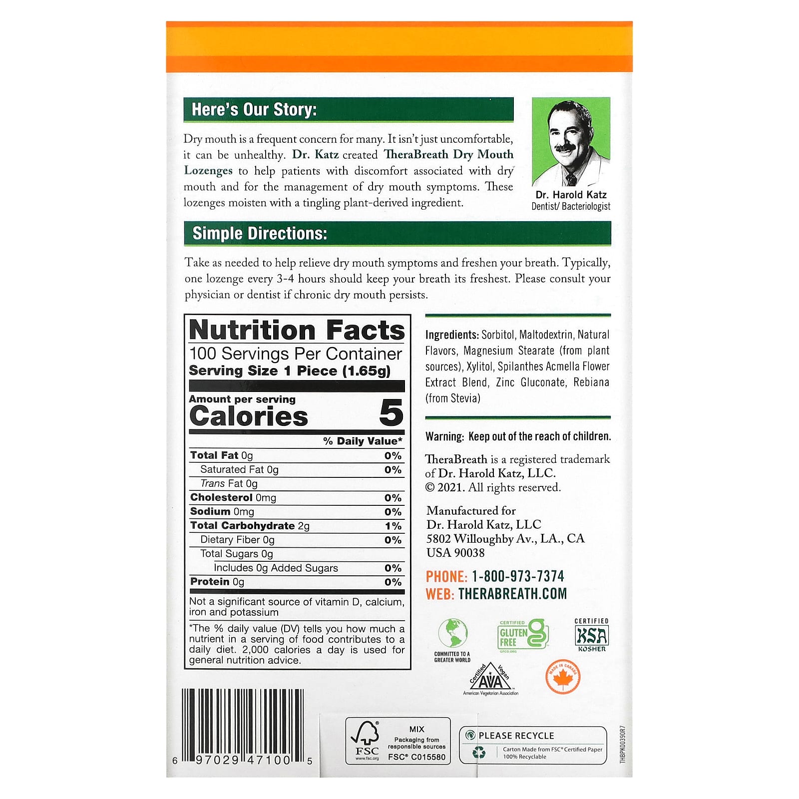 TheraBreath, Dry Mouth Lozenges, Mandarin Mint, 100 Sugar Free Lozenges - Image 2