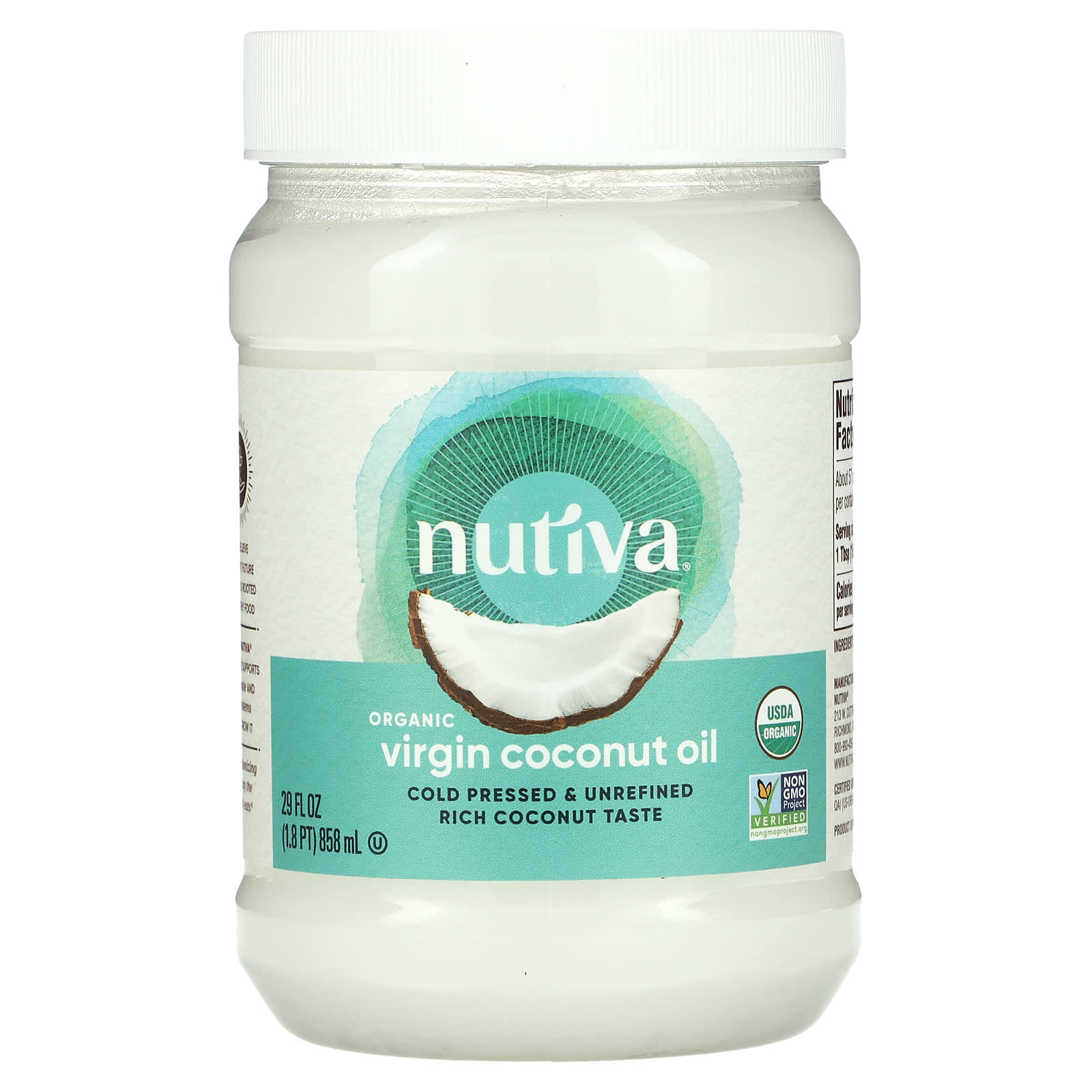 Nutiva, Organic Virgin Coconut Oil, 29 fl oz (858 ml) - Image 1