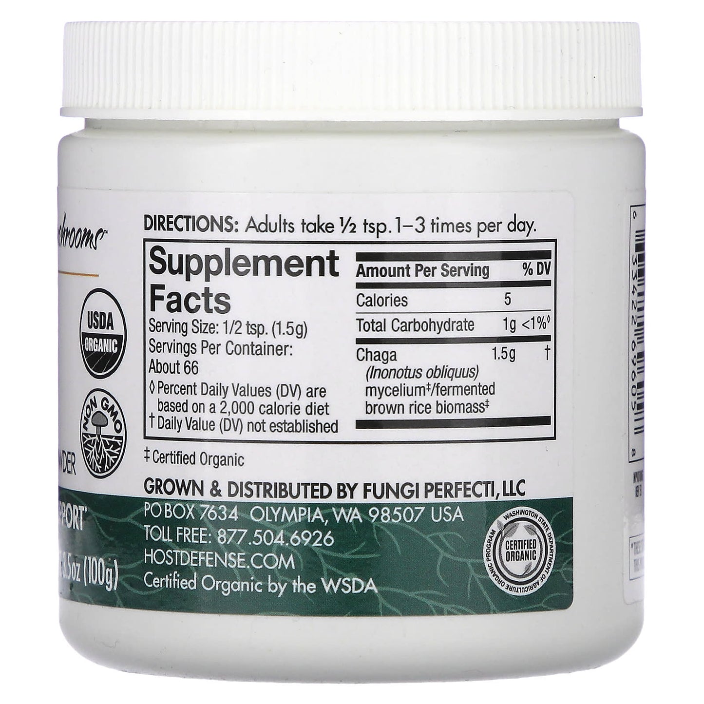 Host Defense Chaga Mushroom Mycelium Powder, USDA Organic, 3.5 oz (100g) - Image 2