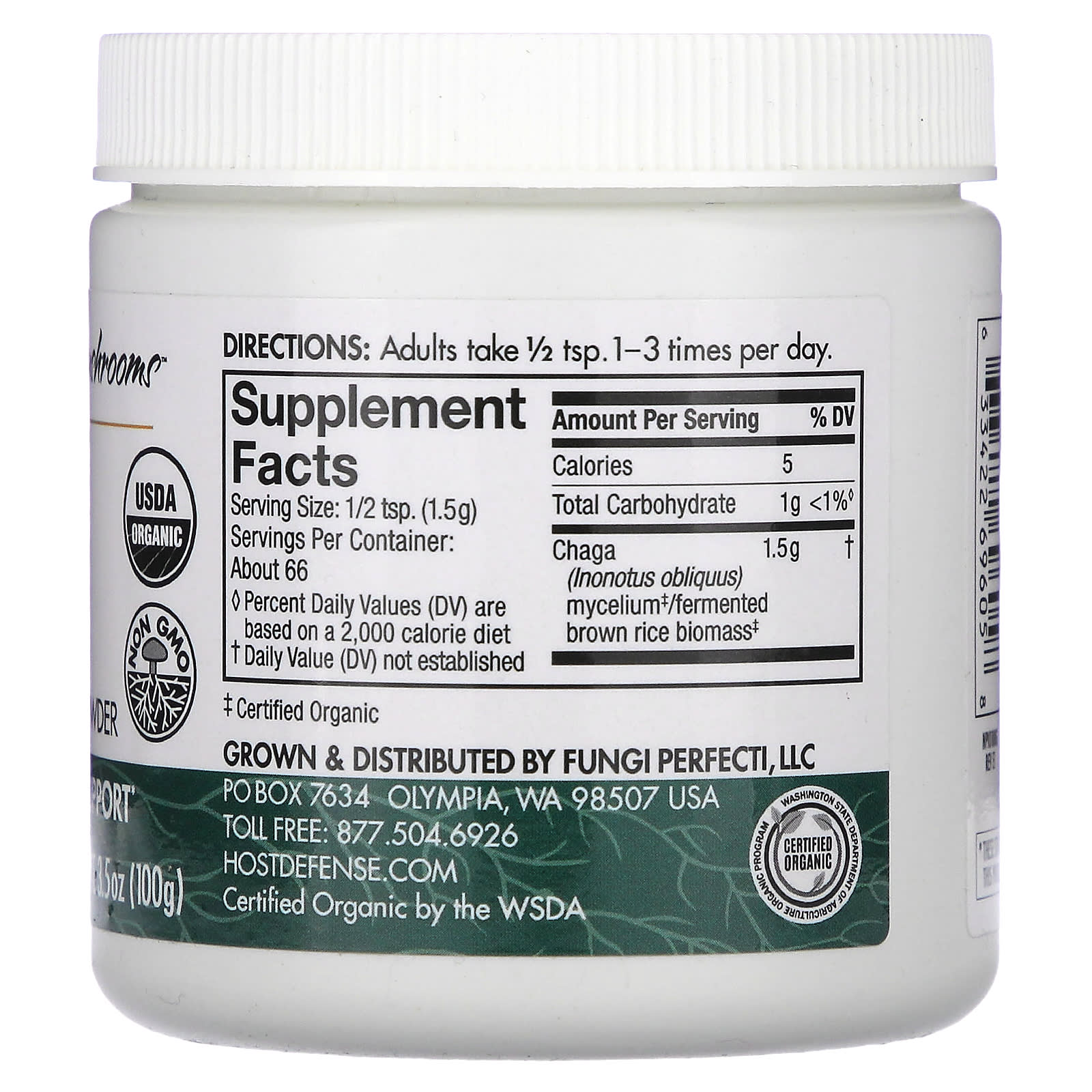 Host Defense Chaga Mushroom Mycelium Powder, USDA Organic, 3.5 oz (100g) - Image 2